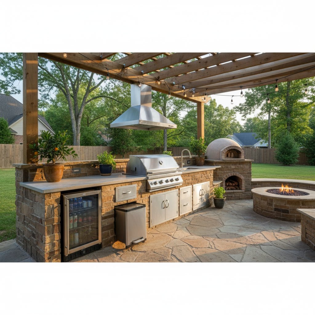 Outdoor kitchen layout with proper spacing in Spring Hill Tennessee backyard