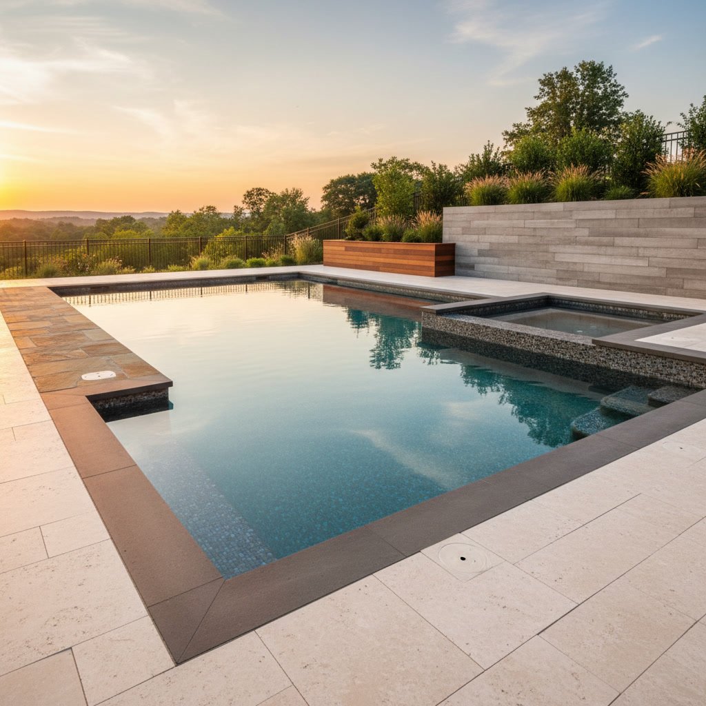 ICF pool with custom water features and premium hardscaping in Nashville Tennessee