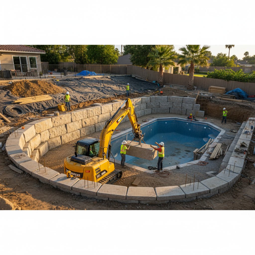 What Happens During Retaining Wall Construction for Backyard Pool Projects
